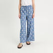 Pantalon large brodé bleu femme