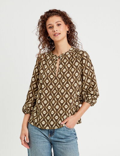 Blouse manches 3/4 vert femme