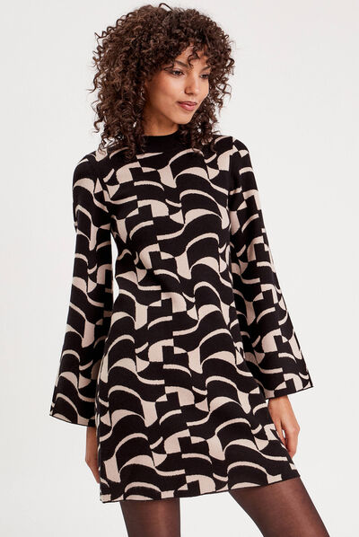 Robe pull droite col montant blanc femme