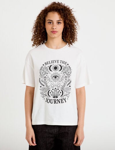 T-shirt oversize manches longues ecru femme