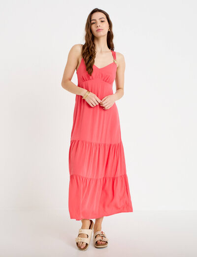 Robe &eacute;vas&eacute;e 3/4 col coeur bretelles rose femme