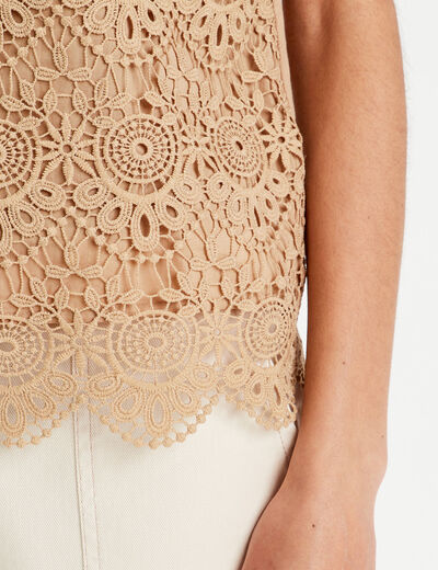 Débardeur aspect macramé beige femme