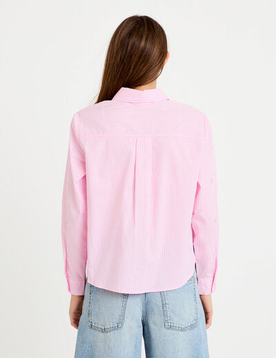 Chemise droite col am&eacute;ricain strass rose femme