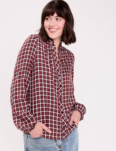 Blouse col montant manches longues bordeaux femme