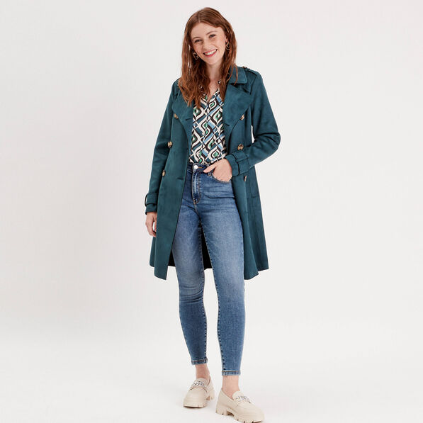 Chemise satin manches longues bleu femme