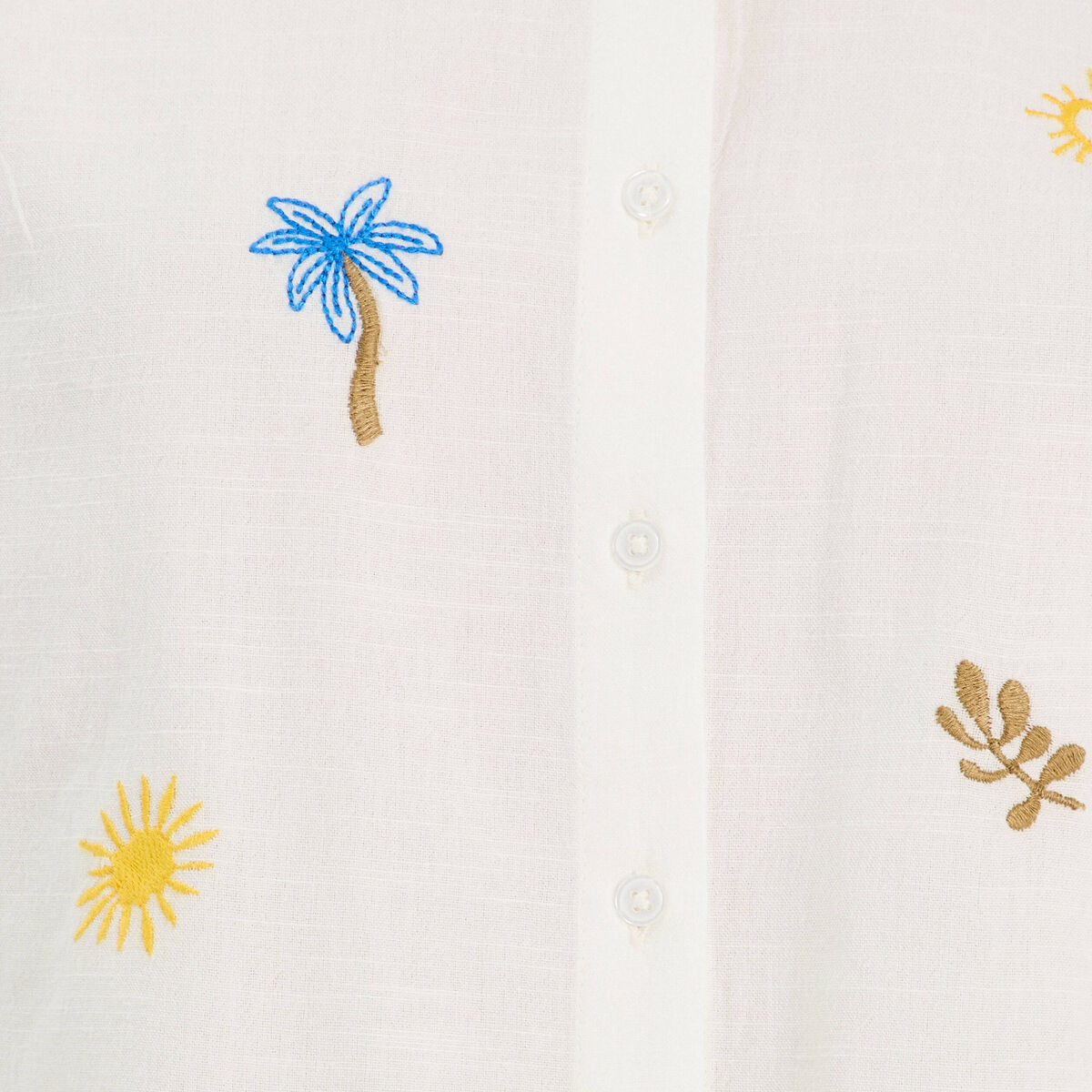 Chemise brodée manches courtes ecru femme