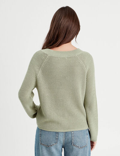 Pull avec boutons épaules vert pastel femme