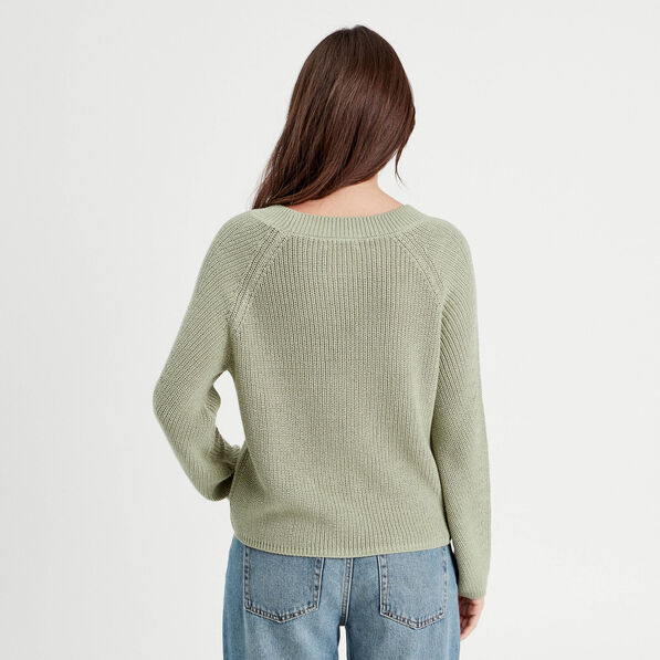 Pull avec boutons épaules vert pastel femme