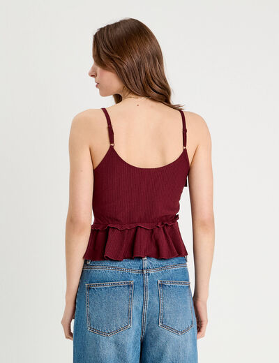 Débardeur cropped volants bordeaux femme