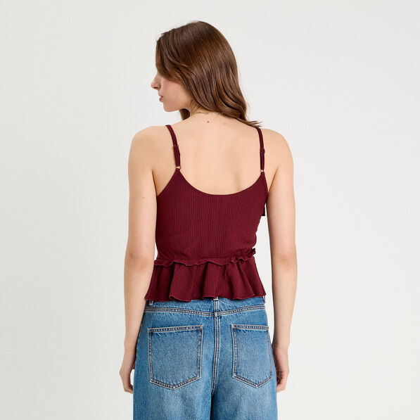 Débardeur cropped volants bordeaux femme