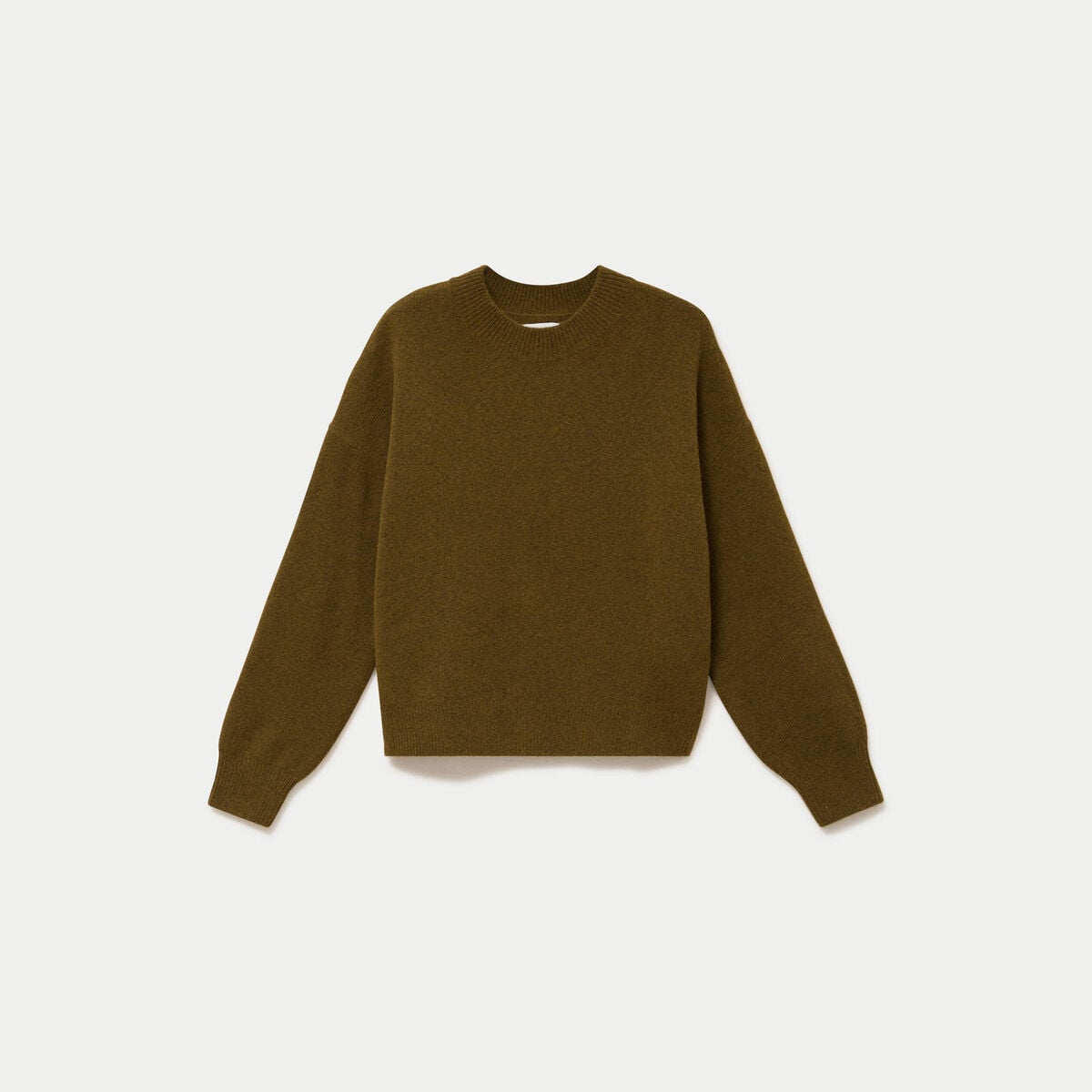 Pull col rond vert olive femme