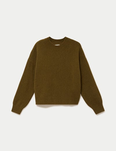 Pull col rond vert olive femme