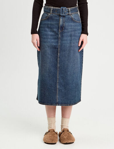 Jupe midi trapèze en jean denim dirty femme