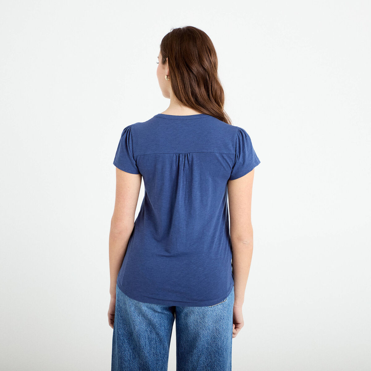 T-shirt boutonn&eacute; sur le devant bleu fonc&eacute; femme