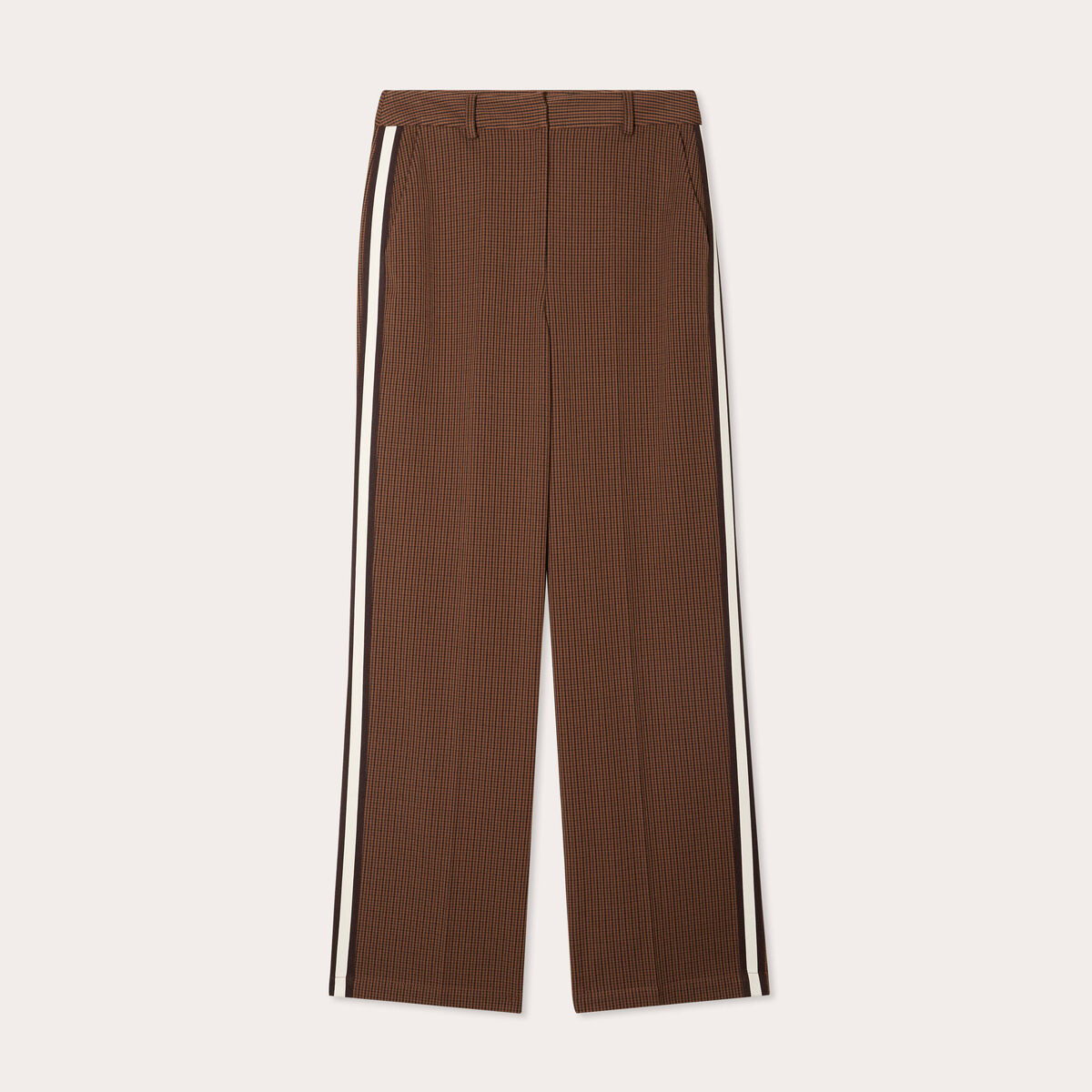 Pantalon large bandes c&ocirc;t&eacute;s marron fonc&eacute; femme
