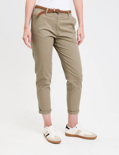 Pantalon chino 7/8ème vert femme