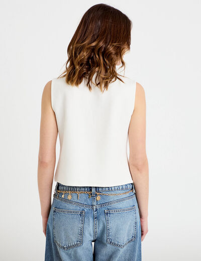 Gilet sans manches col rond ecru femme