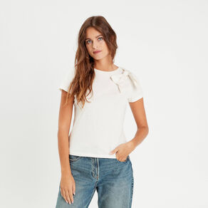 t shirt manches courtes noeud ecru femme T-shirt manches courtes noeud ecru femme