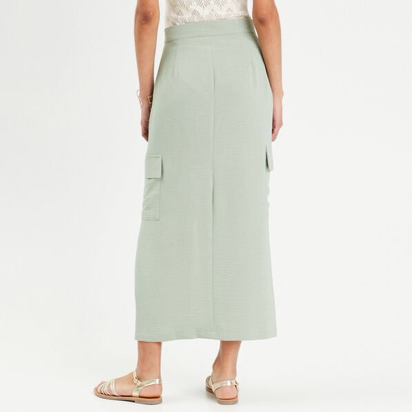 Jupe droite poches à rabat vert olive femme
