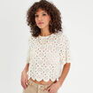 T-shirt macramé col rond ecru femme