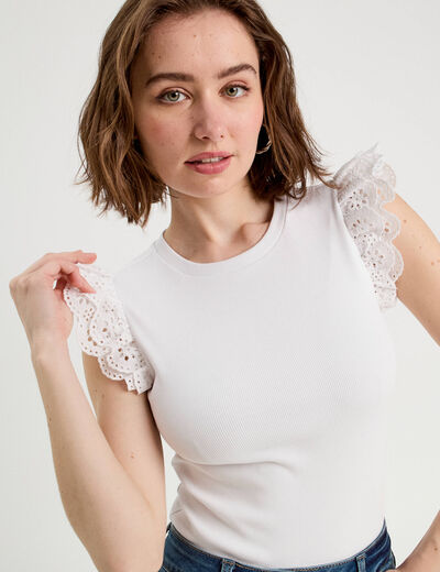 Débardeur volants brodés blanc femme