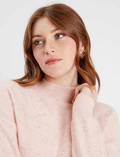 Pull manches longues sequins rose clair femme