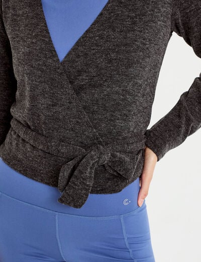Cache-coeur droit manches longues gris fonc&eacute; femme