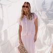 Chemise ample pliss&eacute;e manches courtes rose femme