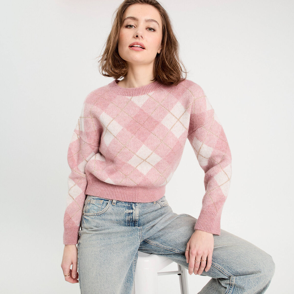 Pull manches longues rose poudrée femme