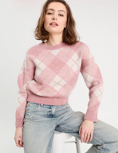 Pull manches longues rose poudrée femme