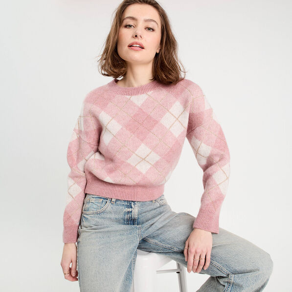 Pull manches longues rose poudrée femme