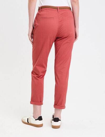 Pantalon chino 7/8ème vieux rose femme
