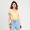 T-shirt côtelé manches courtes jaune clair femme