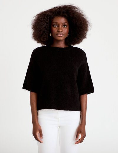 Pull manches courtes noir femme