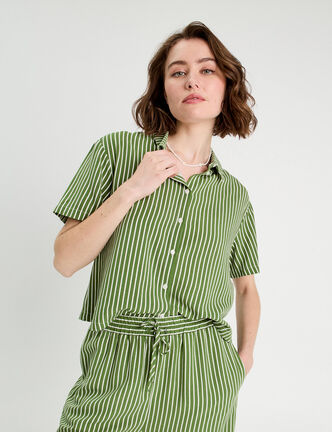 Chemise manches courtes vert kaki femme