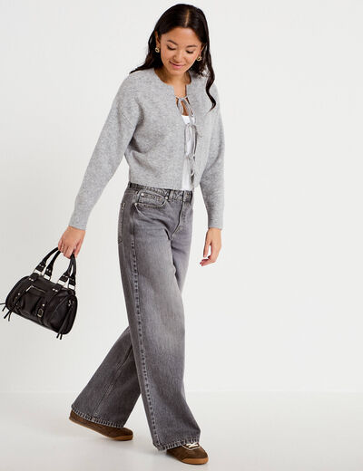 Gilet court nou&eacute; gris clair femme