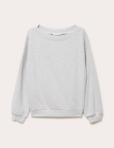 Sweat duveteux col rond manches longues gris clair femme