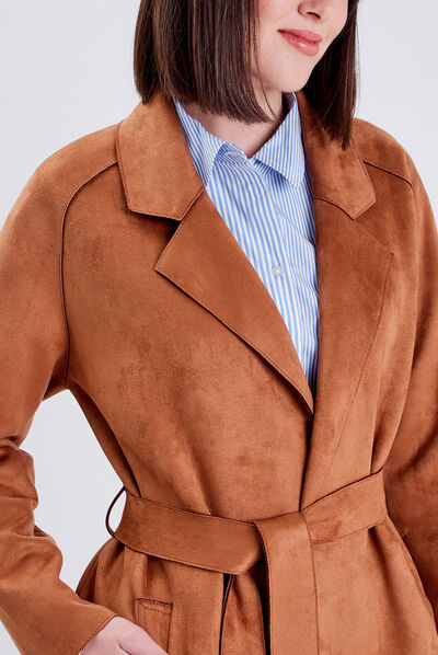 Trench droit ceinturé camel femme