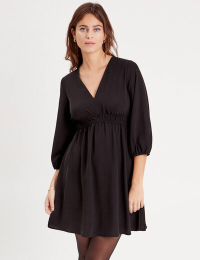 Robe évasée manches 3/4 noir femme
