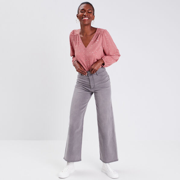 Jeans wide leg denim gris femme