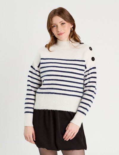 Pull col montant ecru femme