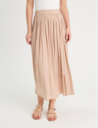 Jupe longue évasée effet satin sable femme