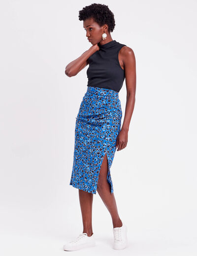 Jupe moulante drapée bleu femme