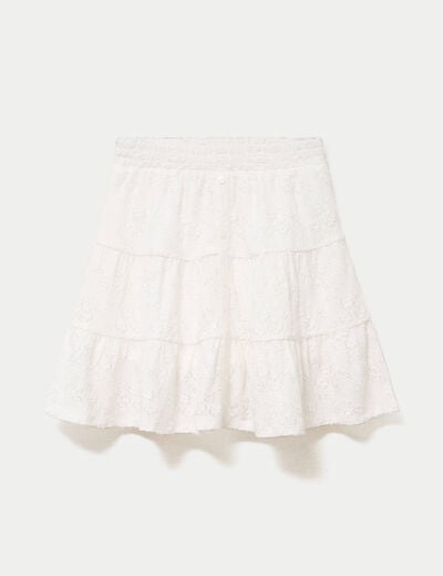 Jupe-short courte &eacute;vas&eacute;e en maille ecru femme
