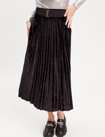 Jupe longue plissée velours noir femme
