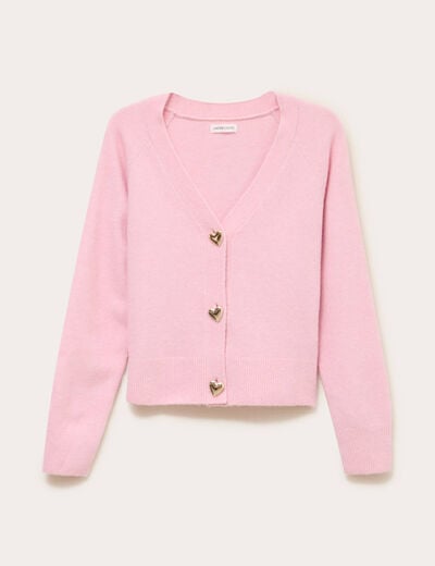 Gilet boutons coeur rose poudr&eacute;e femme