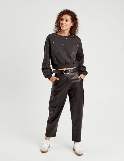 Sweat oversize avec perles gris foncé femme