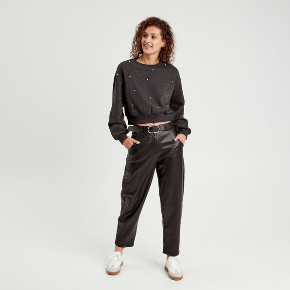 Sweat oversize avec perles gris foncé femme