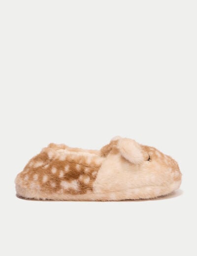Chaussons en fausse fourrure sable femme
