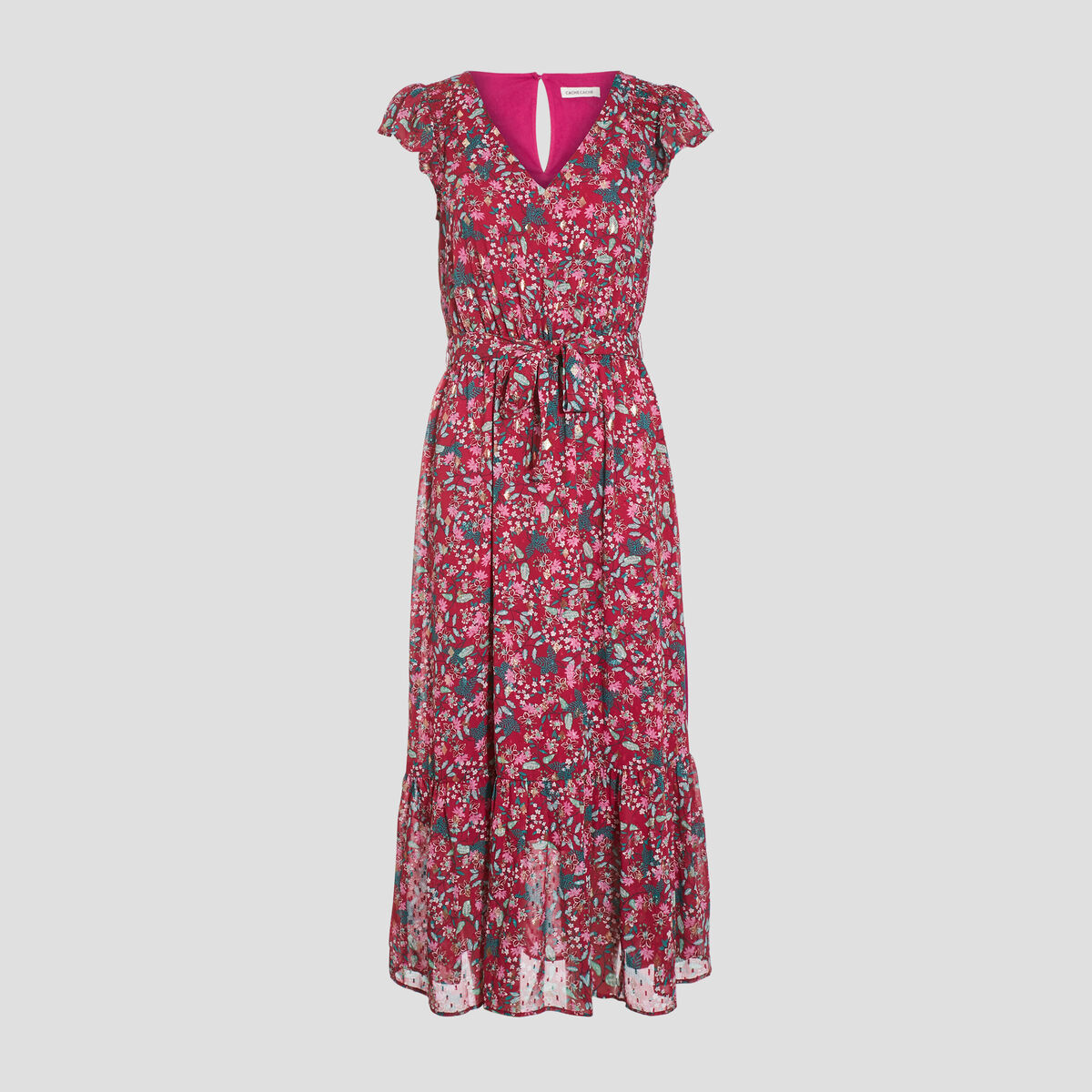 Robe longue évasée ceinturée violet femme